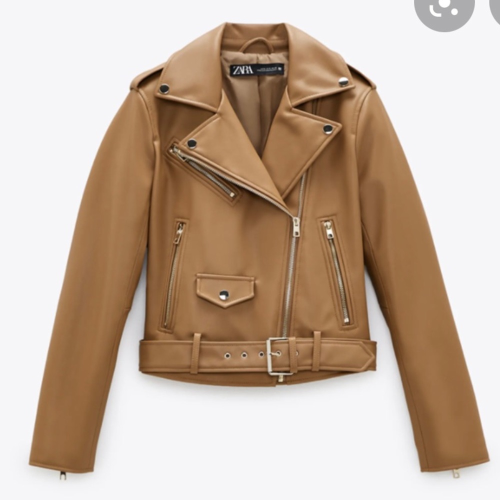 Camel color faux leather zara moto jacket